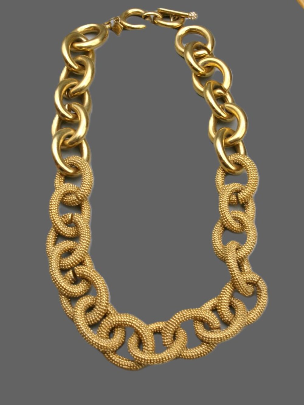 Banana Republic Chunky Gold Toggle Necklace, Smooth and Textured Links